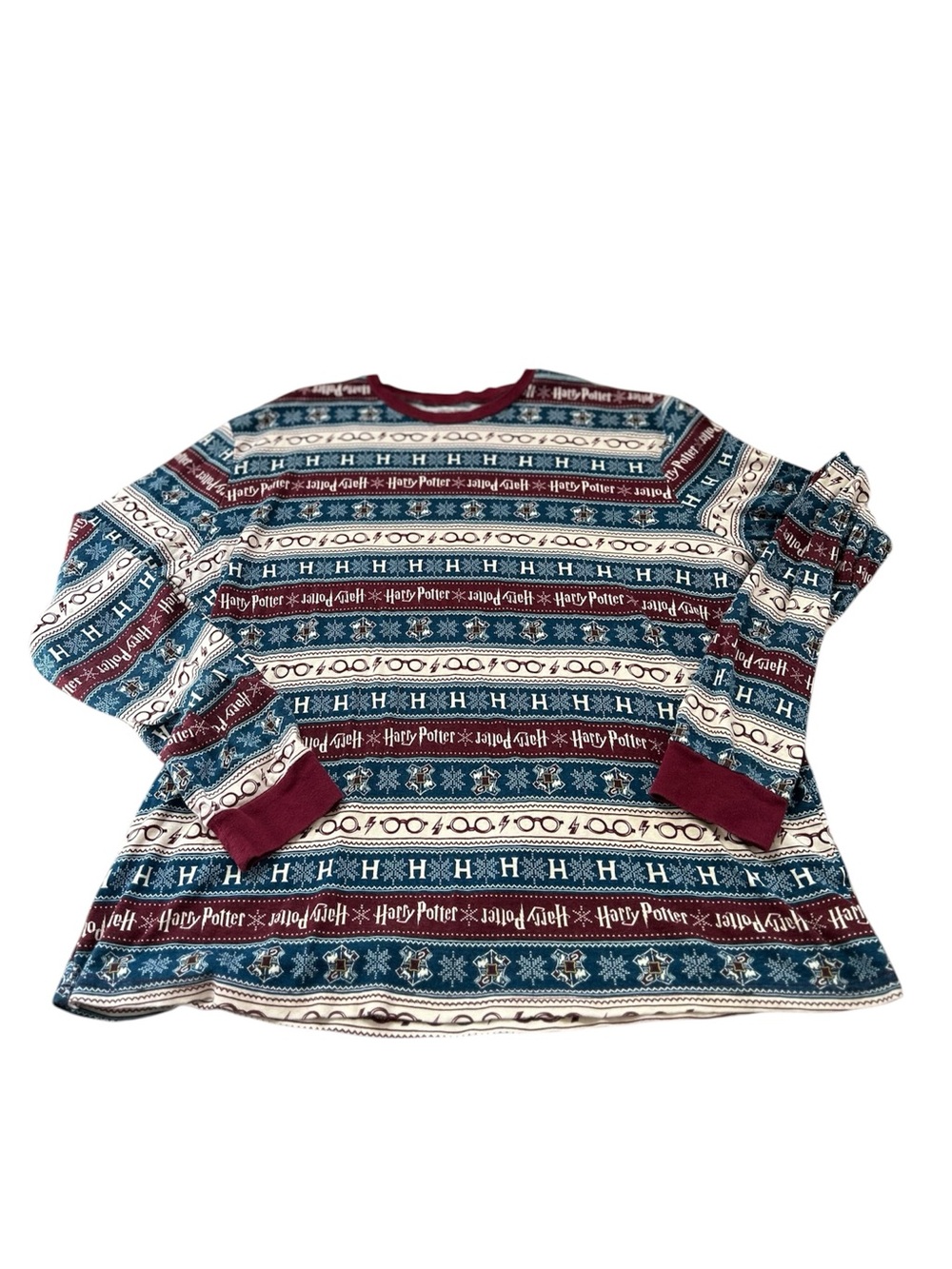🆕Warner Bros. Harry Potter Patterned Burgundy, Teal & Cream Pajama Top